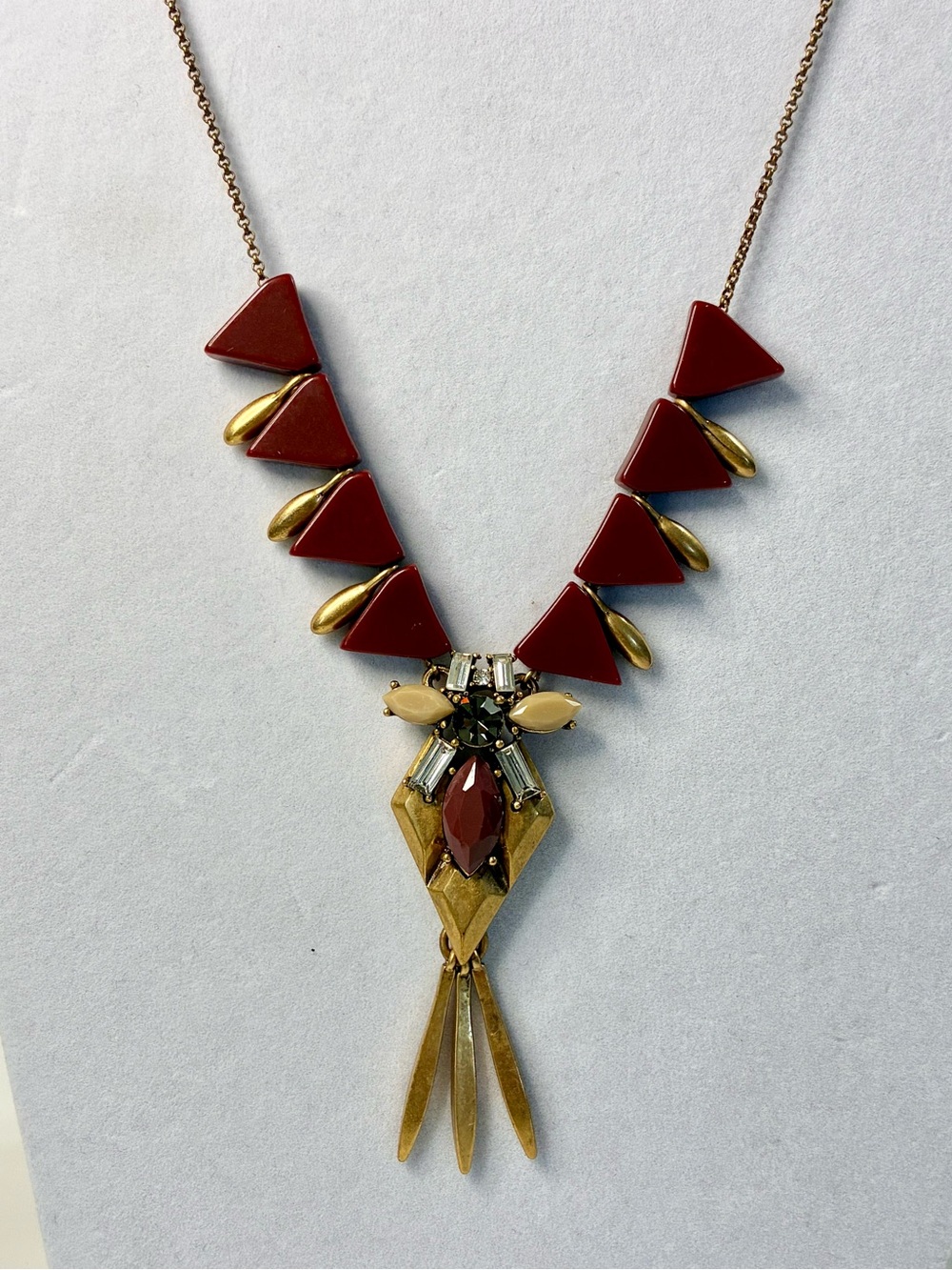 J. Crew Reddish Brown and Gold Geometric Statement Necklace Native Inspired EUC